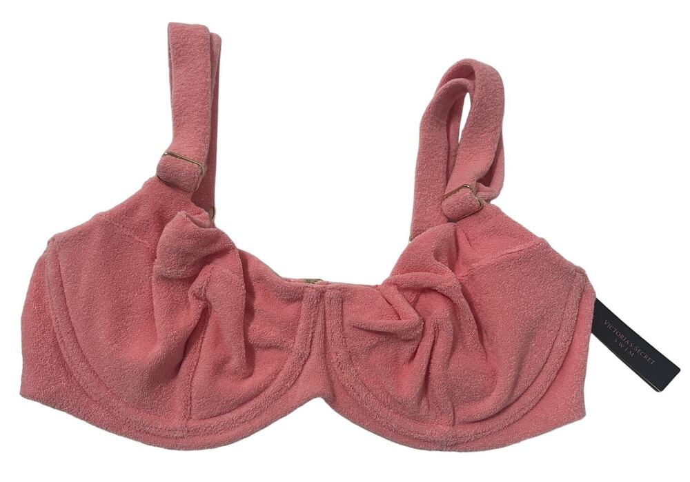 6-71 VICTORIA'S SECRET NWT $49.95 Terry Cloth Push-Up Bikini Top Pink 36C